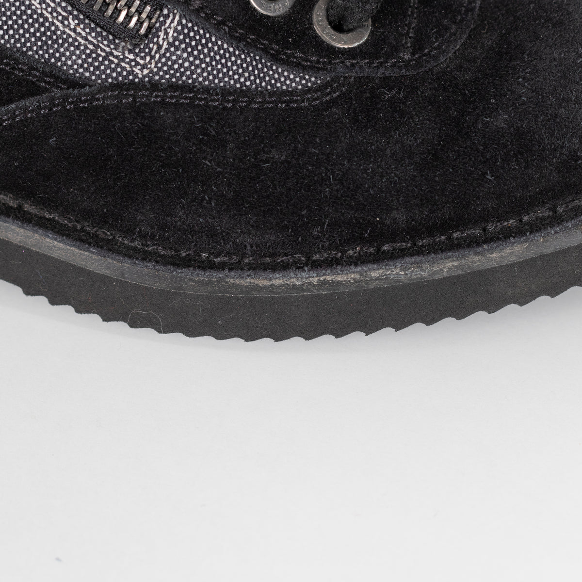 Chanel Black Suede And Canvas Lace Up Ankle Boots