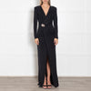 Elisabetta Franchi Black Gathered Waist with Jewel Buckle Gown