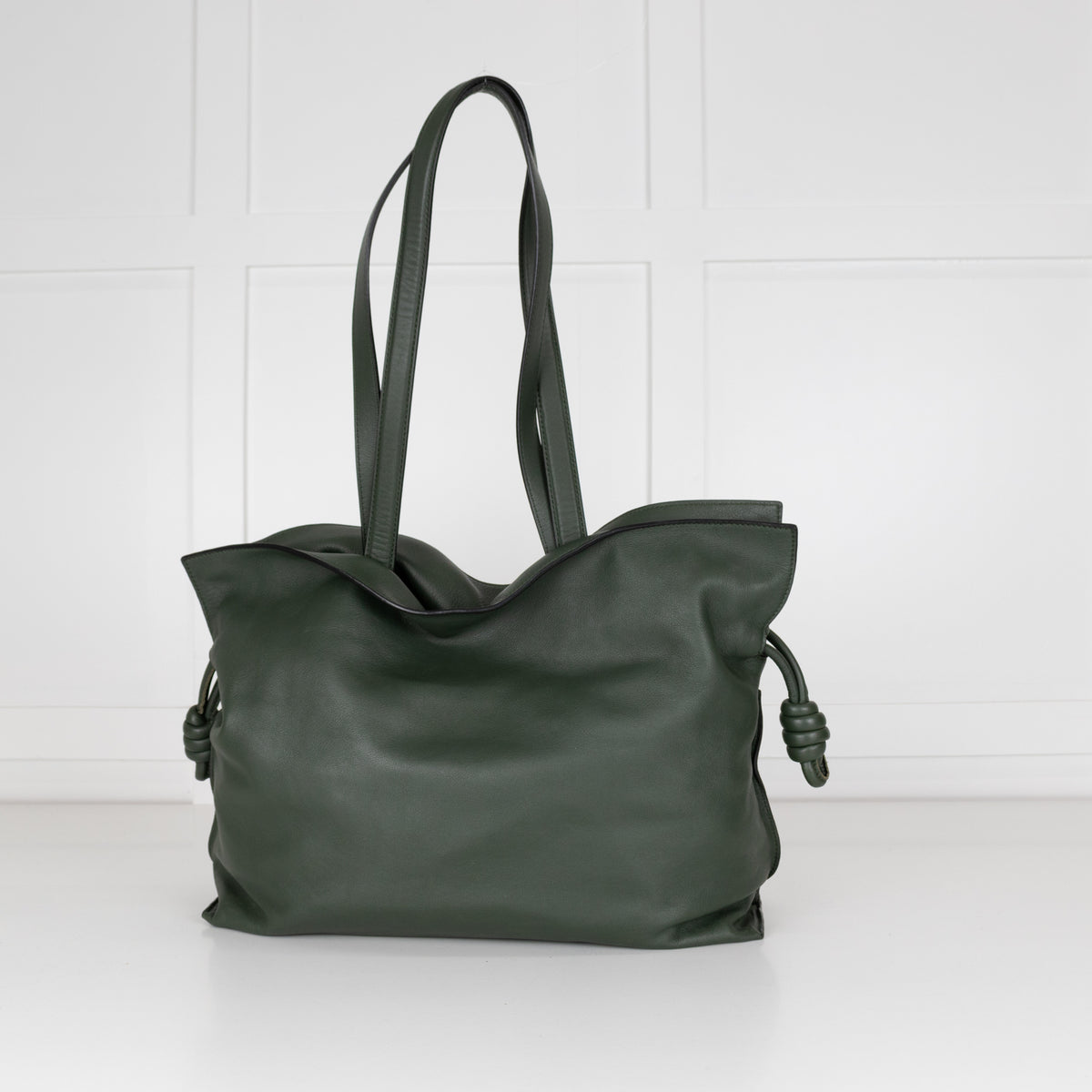 Loewe Green Flamenco Knot Large Leather Clutch Bag