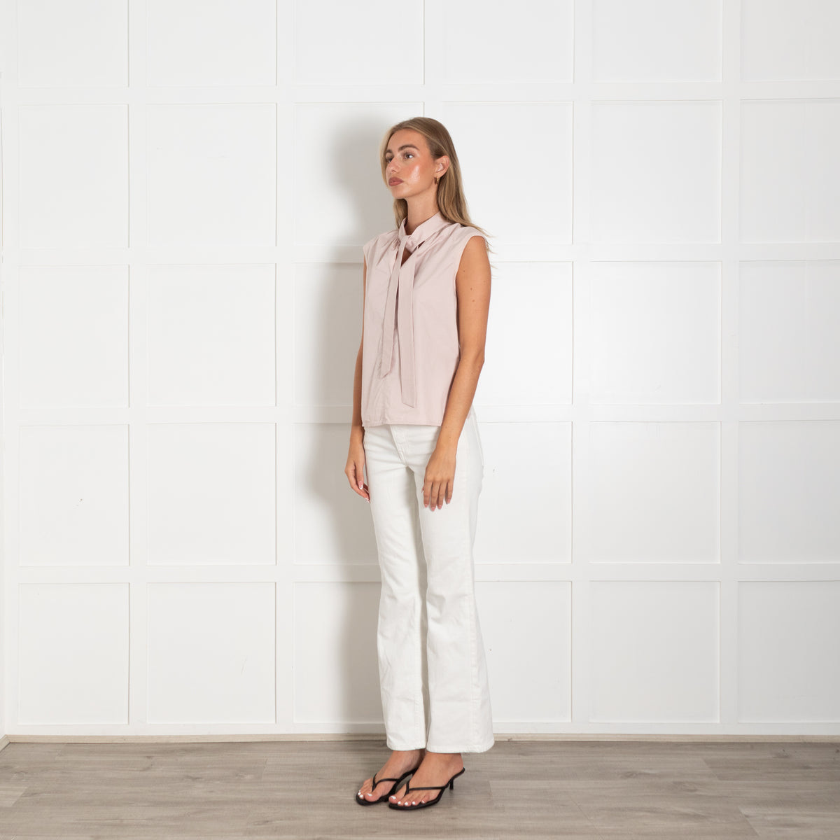 Luisa Cerano Dusty Pink Sleeveless Shirt With Tie Neck