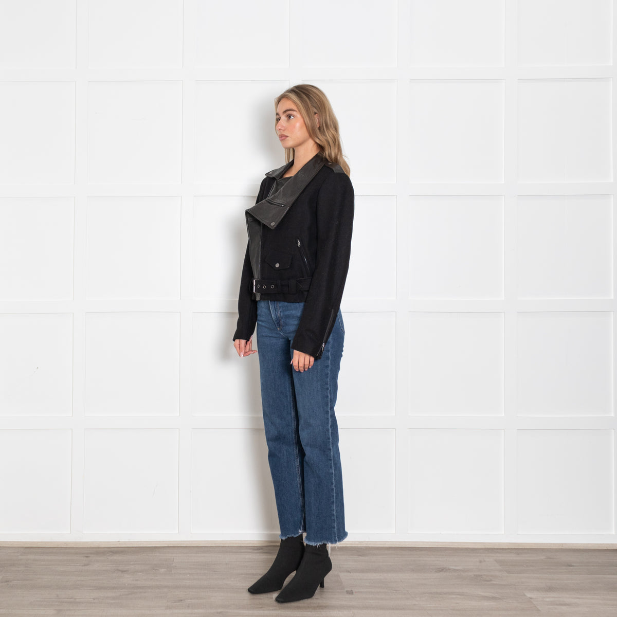 Donna Karan Wool and Leather Mix Biker Jacket