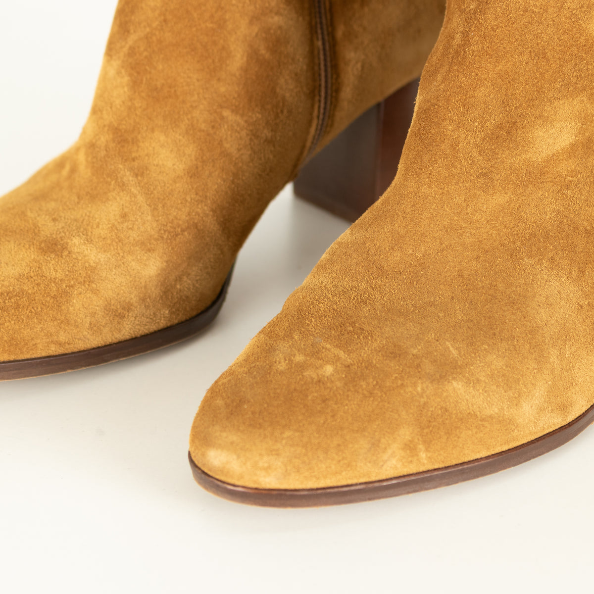 Sezane Mustard Suede Block Heel Boots