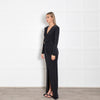 Elisabetta Franchi Black Gathered Waist with Jewel Buckle Gown