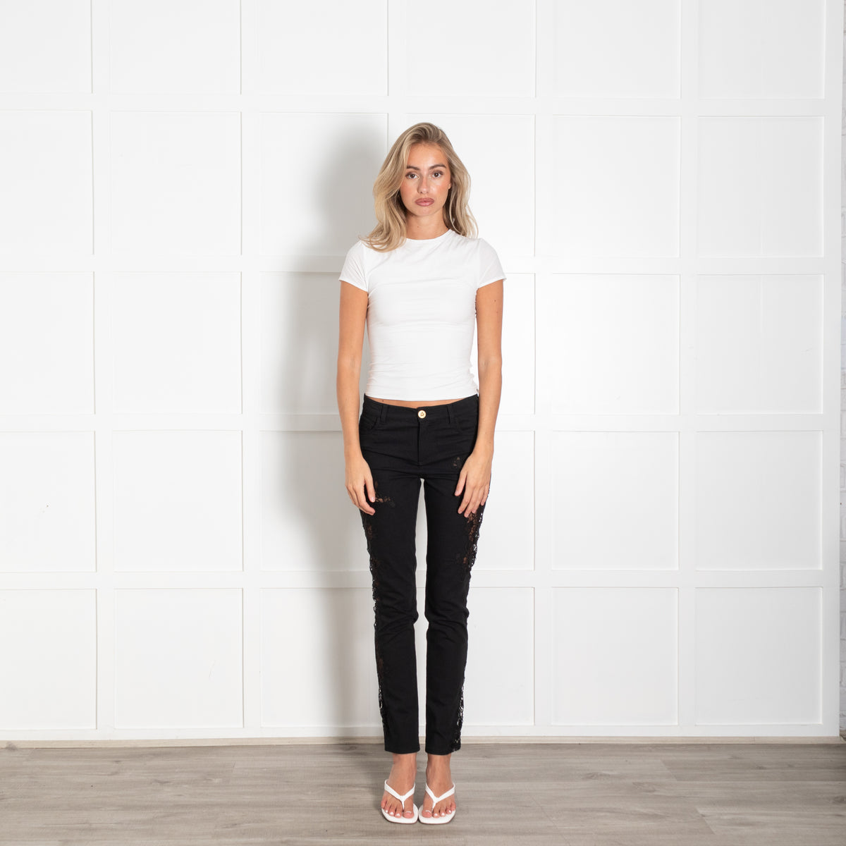 Versace Black Side Lace Cut Out Detail Jeans