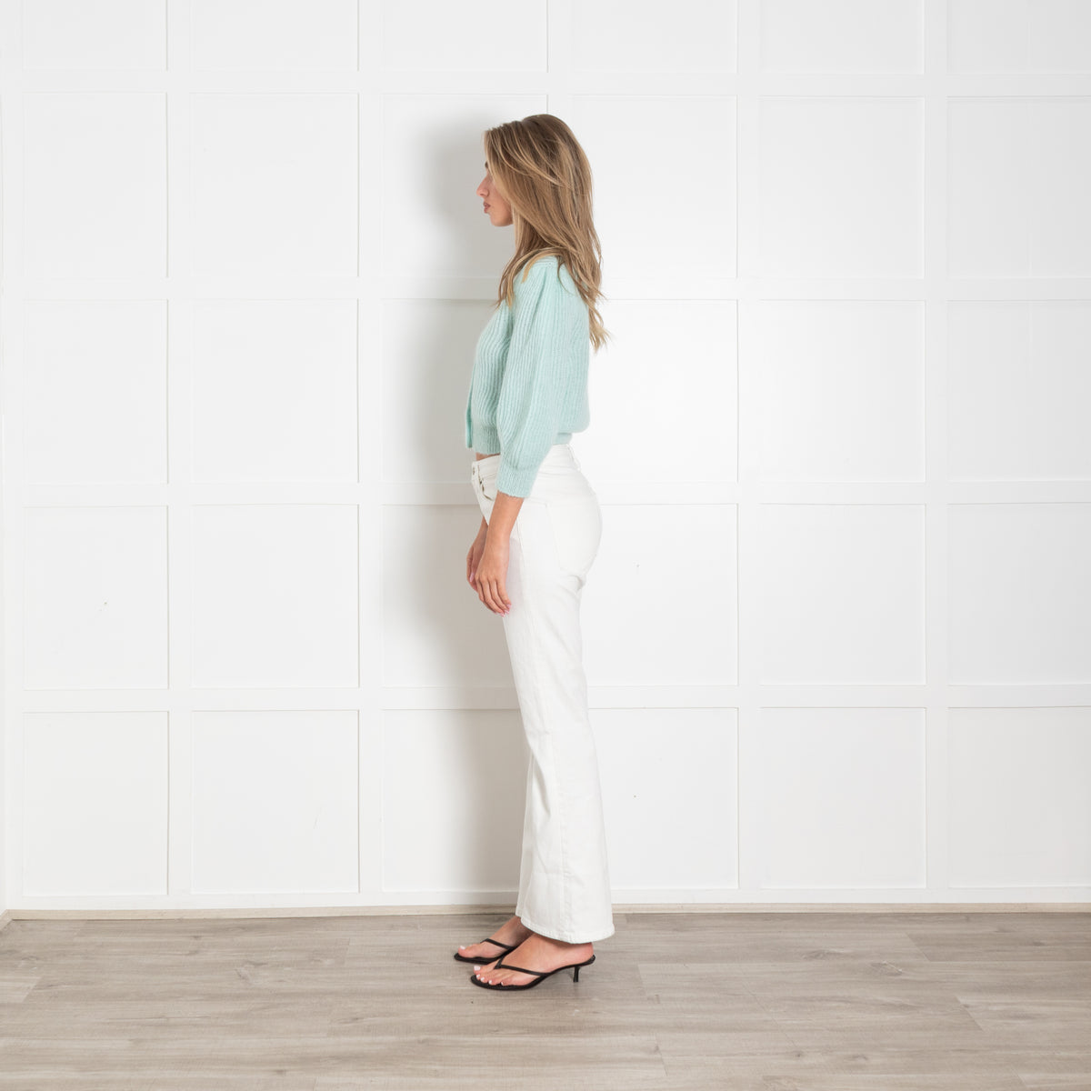 Masscob Turquoise Mohair Knit Button Up V- Neck Cropped Jumper