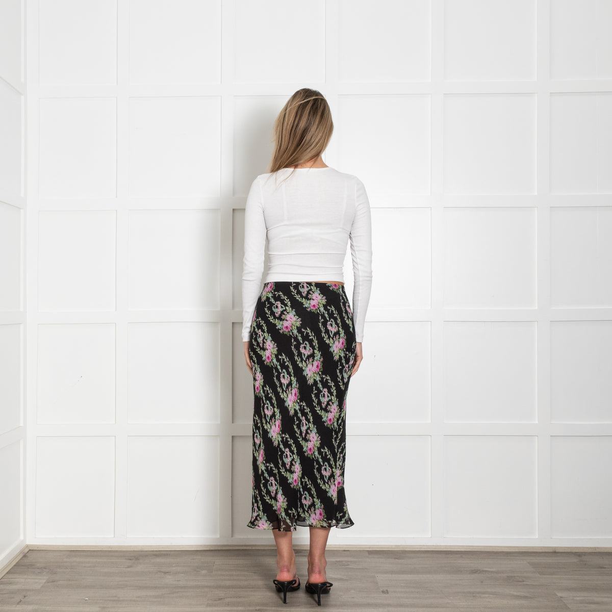 LoveShackFancy Black Green Pink Floral Skirt