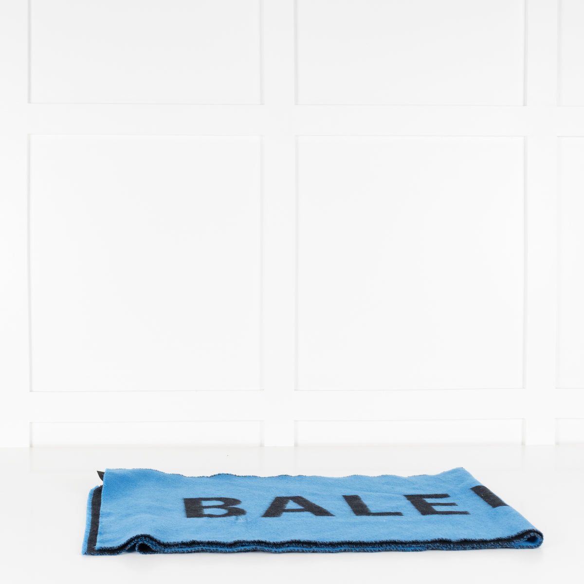 Balenciaga Blue Black Logo Wool Scarf
