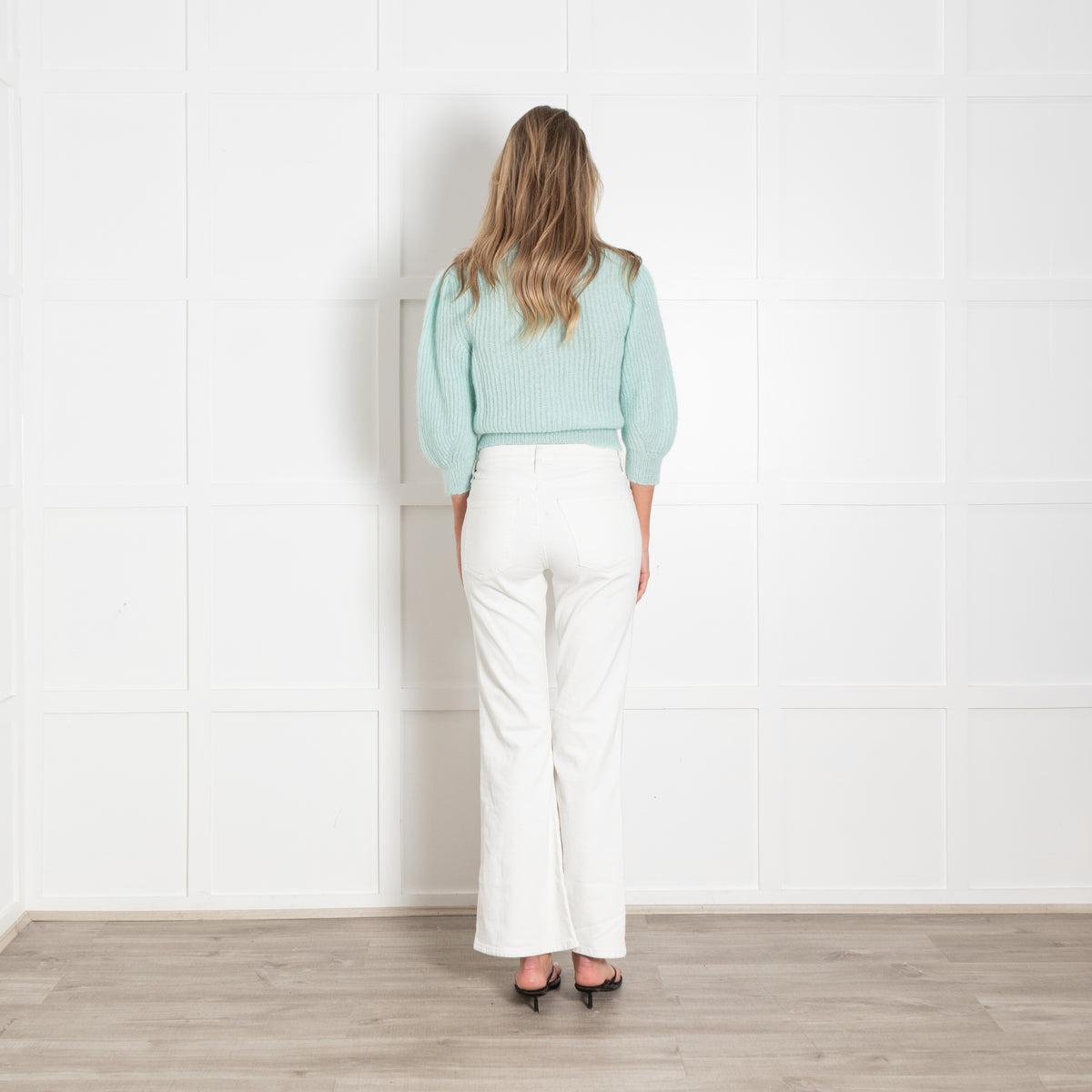 Masscob Turquoise Mohair Knit Button Up V- Neck Cropped Jumper