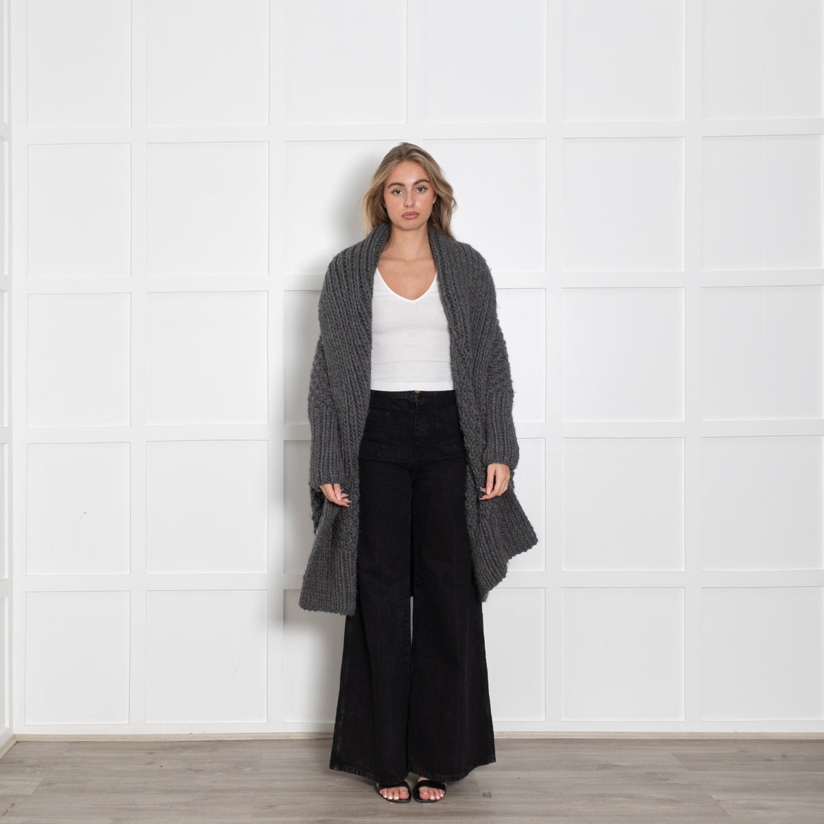 I Love Mr Mittens Grey Super Chunky Long Wool Cardigan