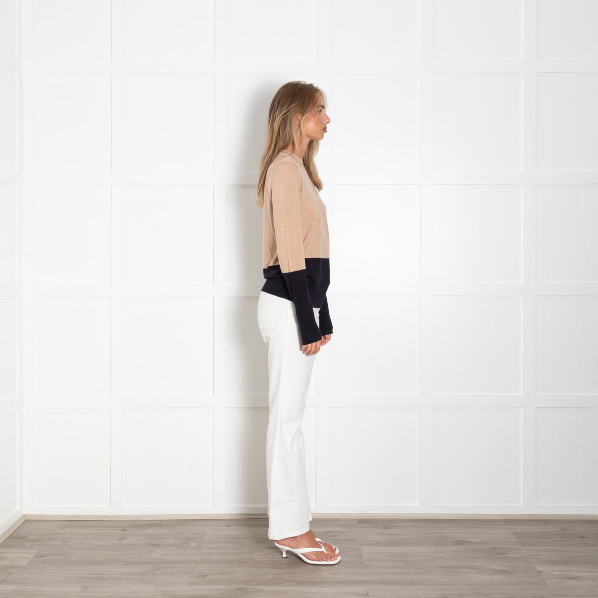 Victoria Victoria Beckham Sand Merino Wool Jumper With Navy Stripe
