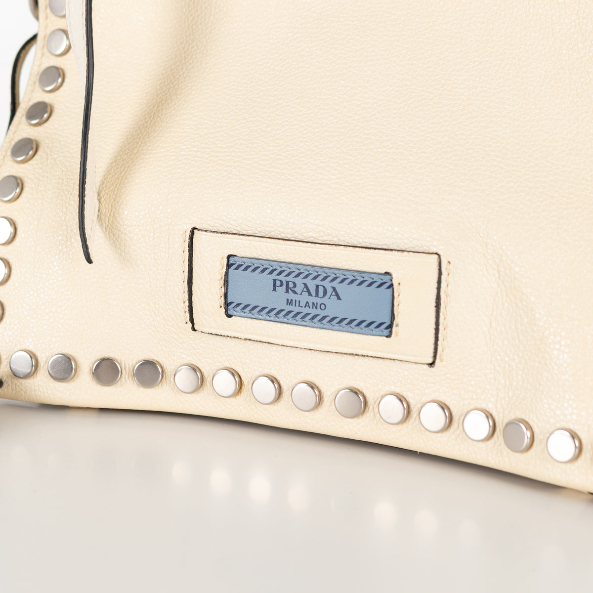 Prada  Cream Metal Stud Etiquette Bag