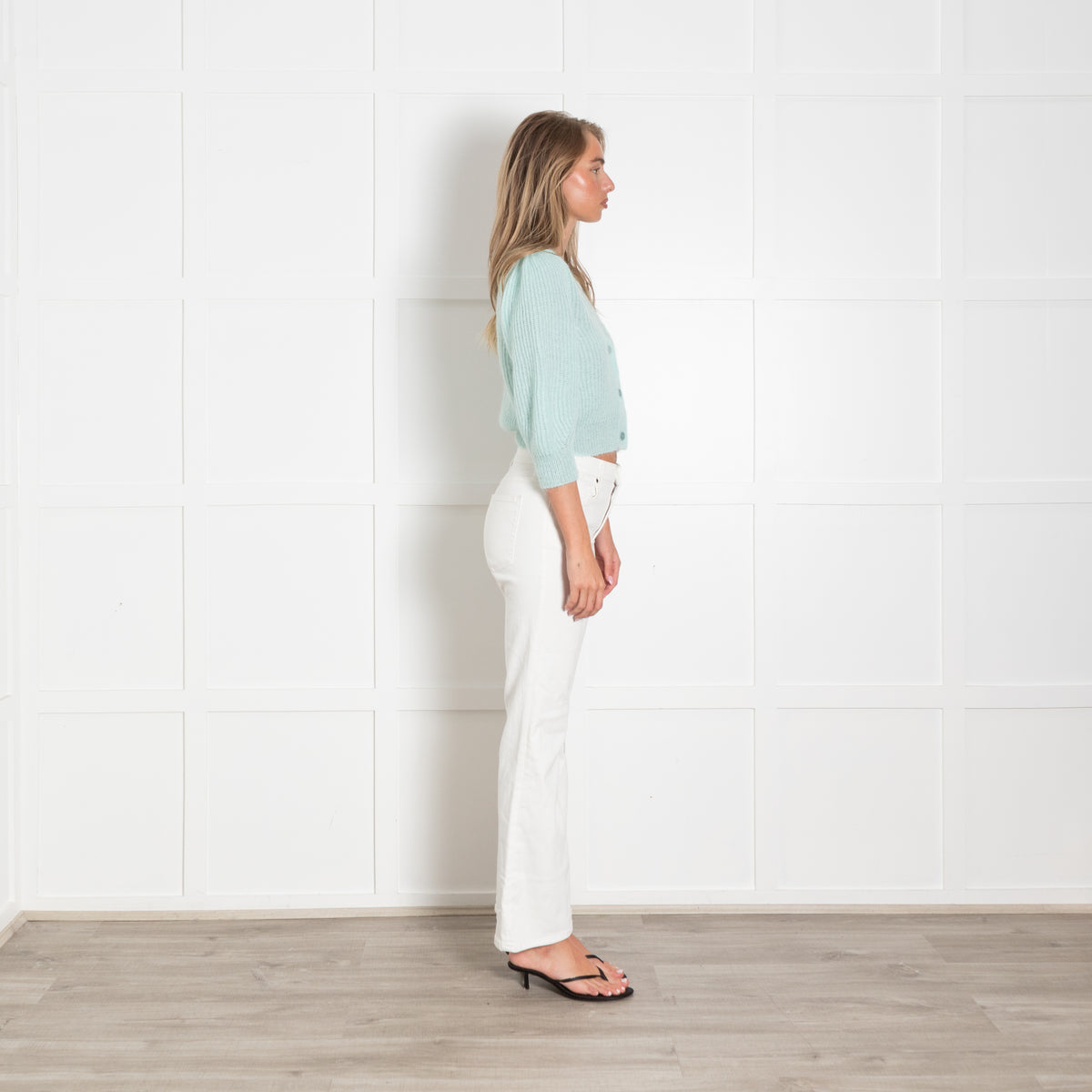 Masscob Turquoise Mohair Knit Button Up V- Neck Cropped Jumper