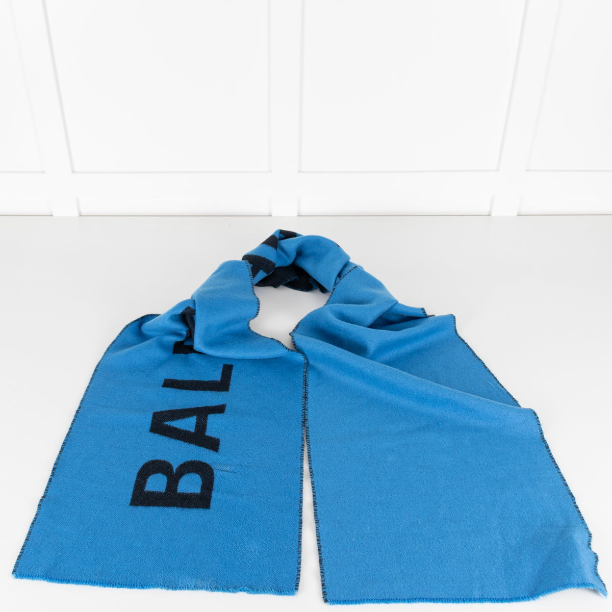 Balenciaga Blue Black Logo Wool Scarf