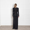 Elisabetta Franchi Black Gathered Waist with Jewel Buckle Gown