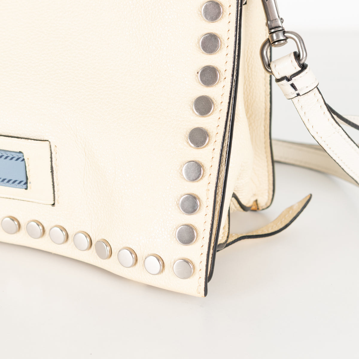 Prada  Cream Metal Stud Etiquette Bag