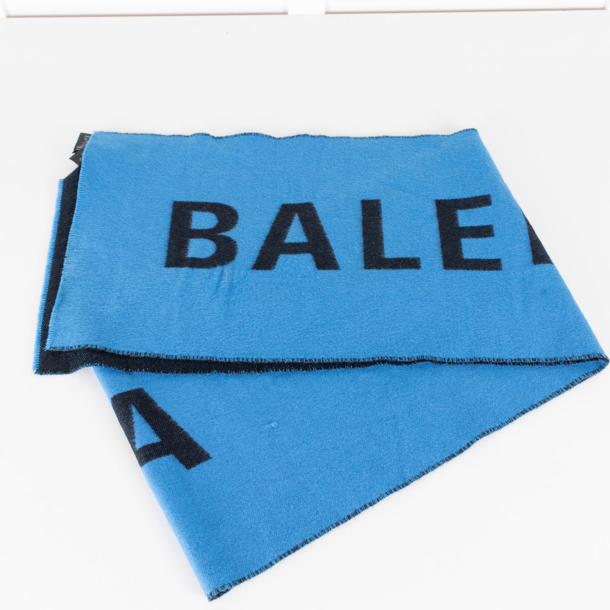 Balenciaga Blue Black Logo Wool Scarf