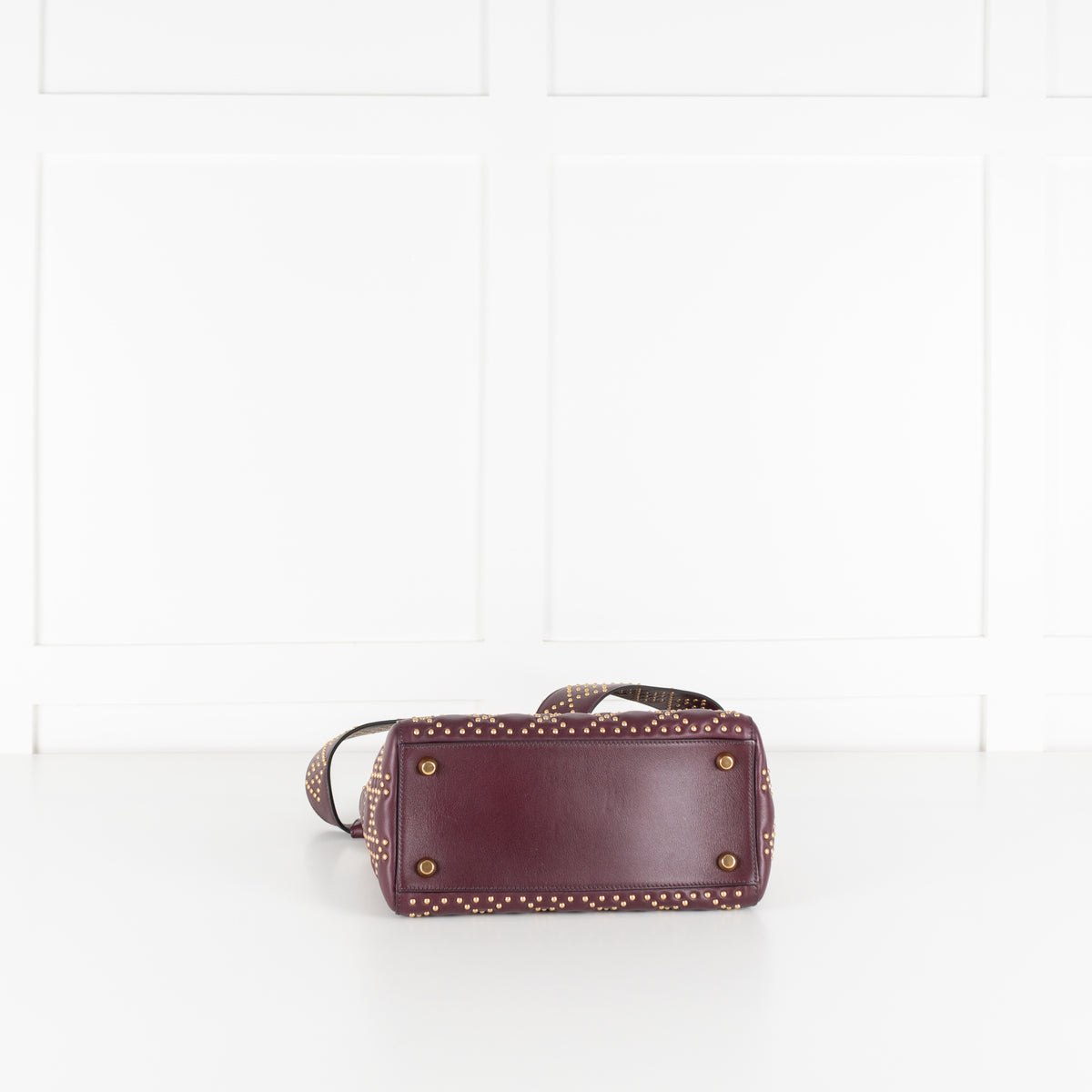 Dior Burgundy Gold Studded Leather Lady Dior