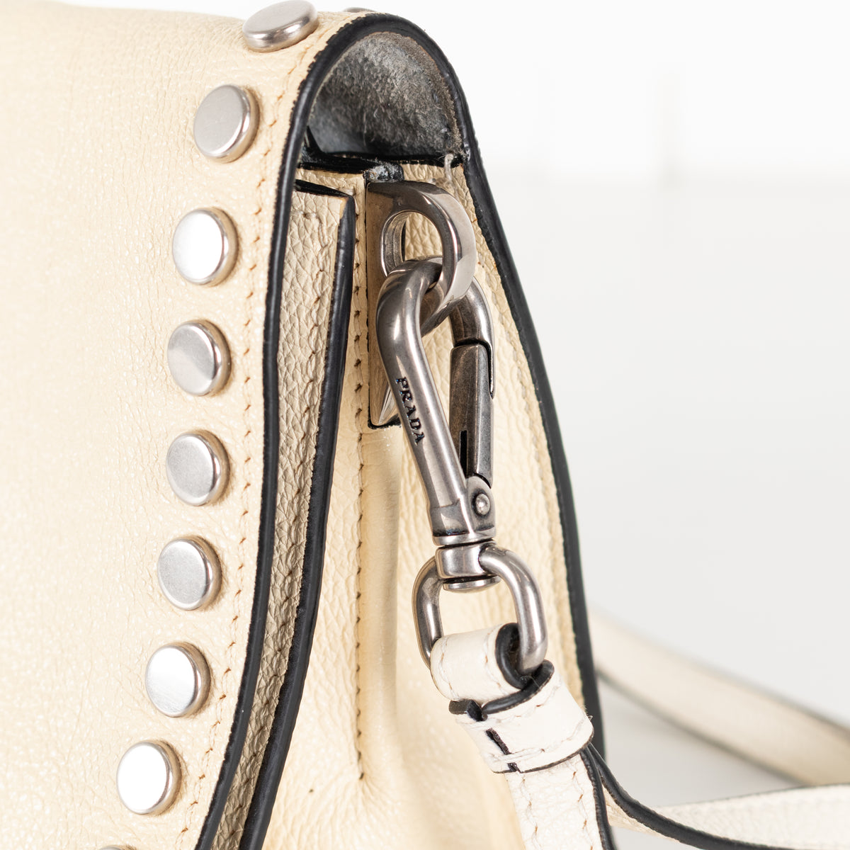 Prada  Cream Metal Stud Etiquette Bag