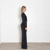 Elisabetta Franchi Black Gathered Waist with Jewel Buckle Gown