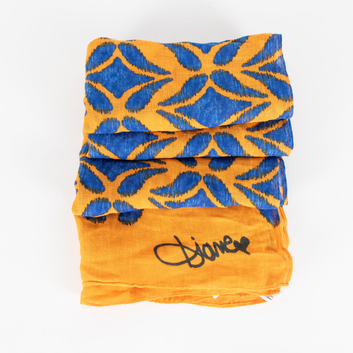 Diane Von Furstenberg Orange Blue Linen Blend Scarf