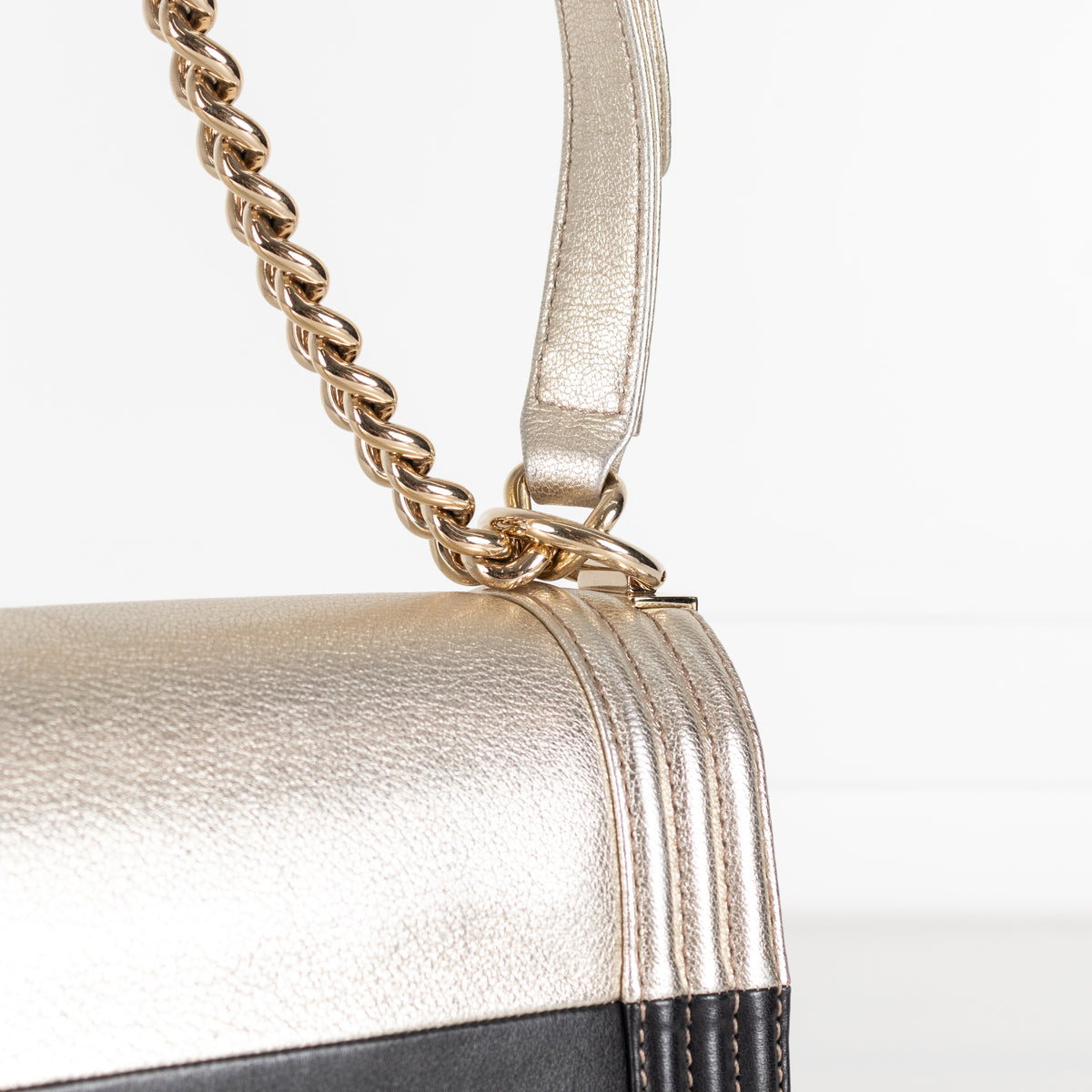 Chanel Medium Boy Coco Mark Black and Metallic Gold Leather Shoulder Bag
