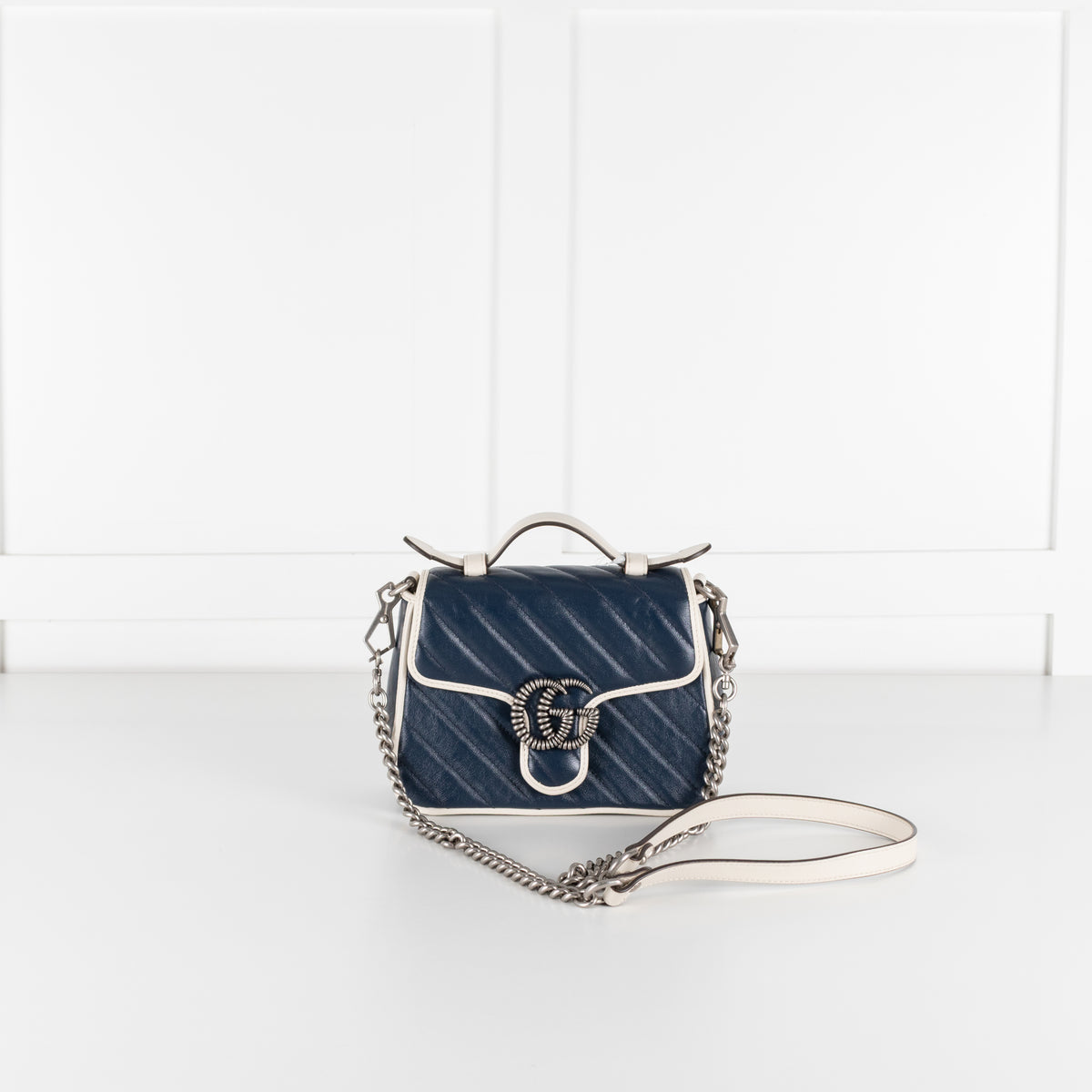 Gucci Navy White GG Marmont Shoulder Bag