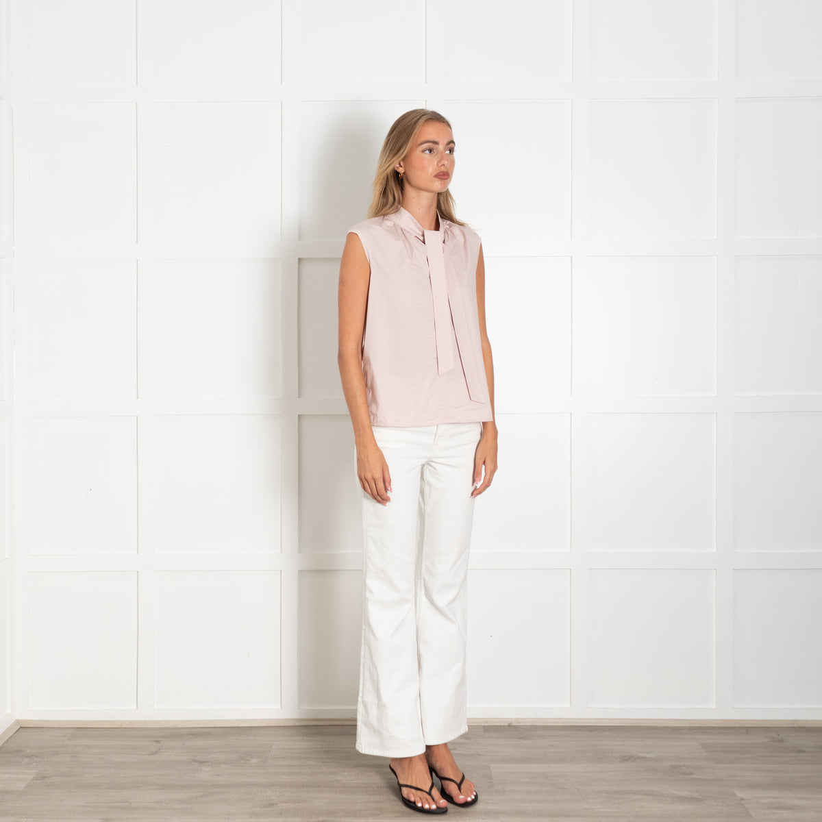 Luisa Cerano Dusty Pink Sleeveless Shirt With Tie Neck