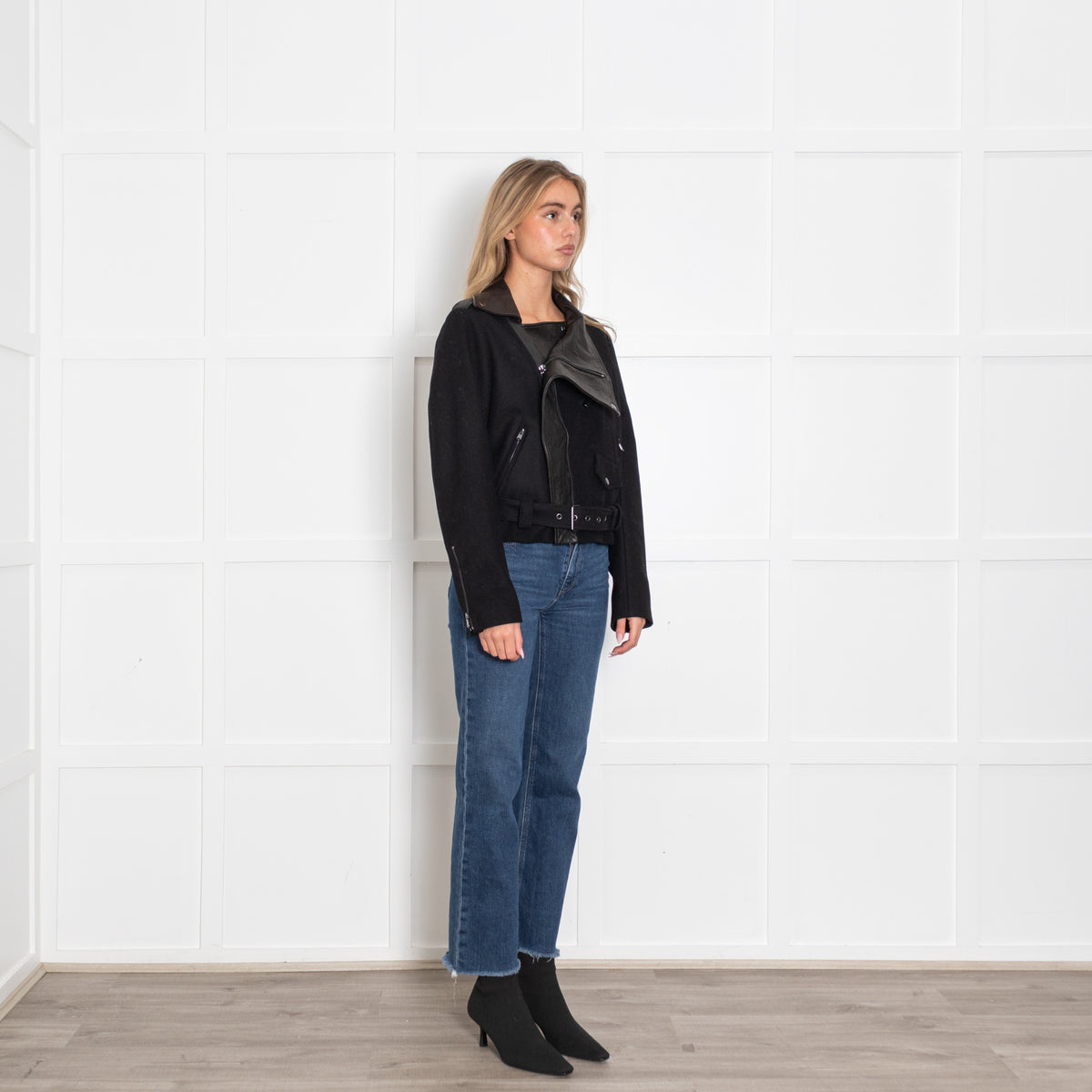 Donna Karan Wool and Leather Mix Biker Jacket