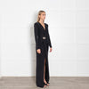 Elisabetta Franchi Black Gathered Waist with Jewel Buckle Gown