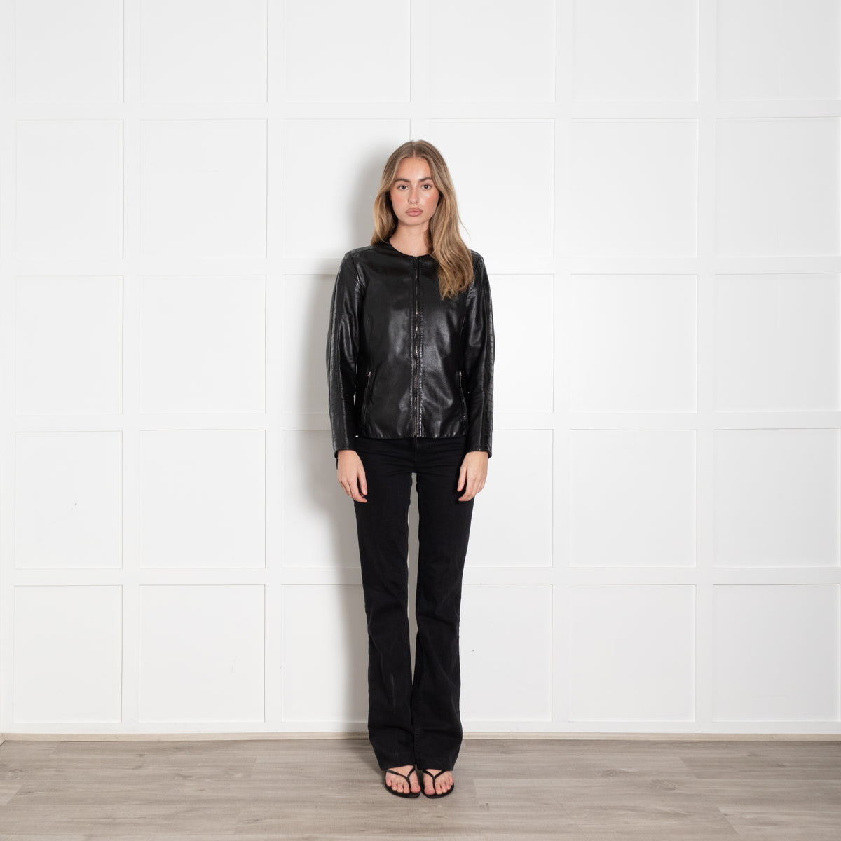 Giorgio Armani Black Lambskin Leather Zip Up Jacket