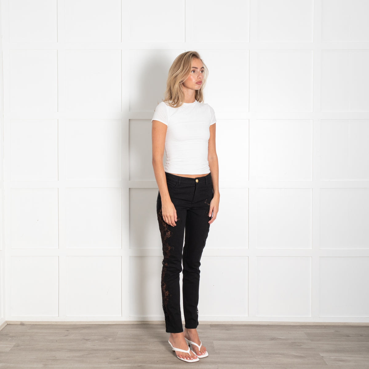 Versace Black Side Lace Cut Out Detail Jeans