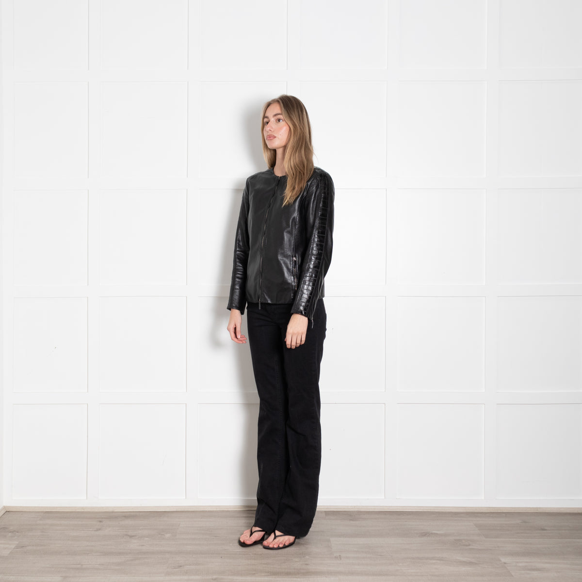 Giorgio Armani Black Lambskin Leather Zip Up Jacket