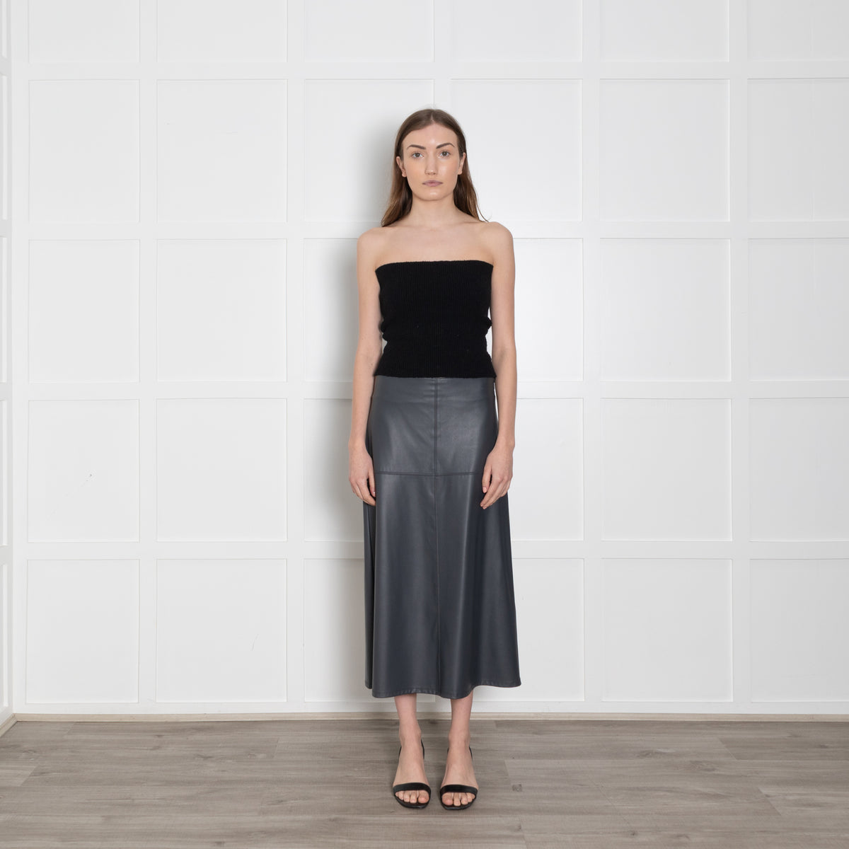 Max Mara Leisure Grey Faux Leather A Line skirt