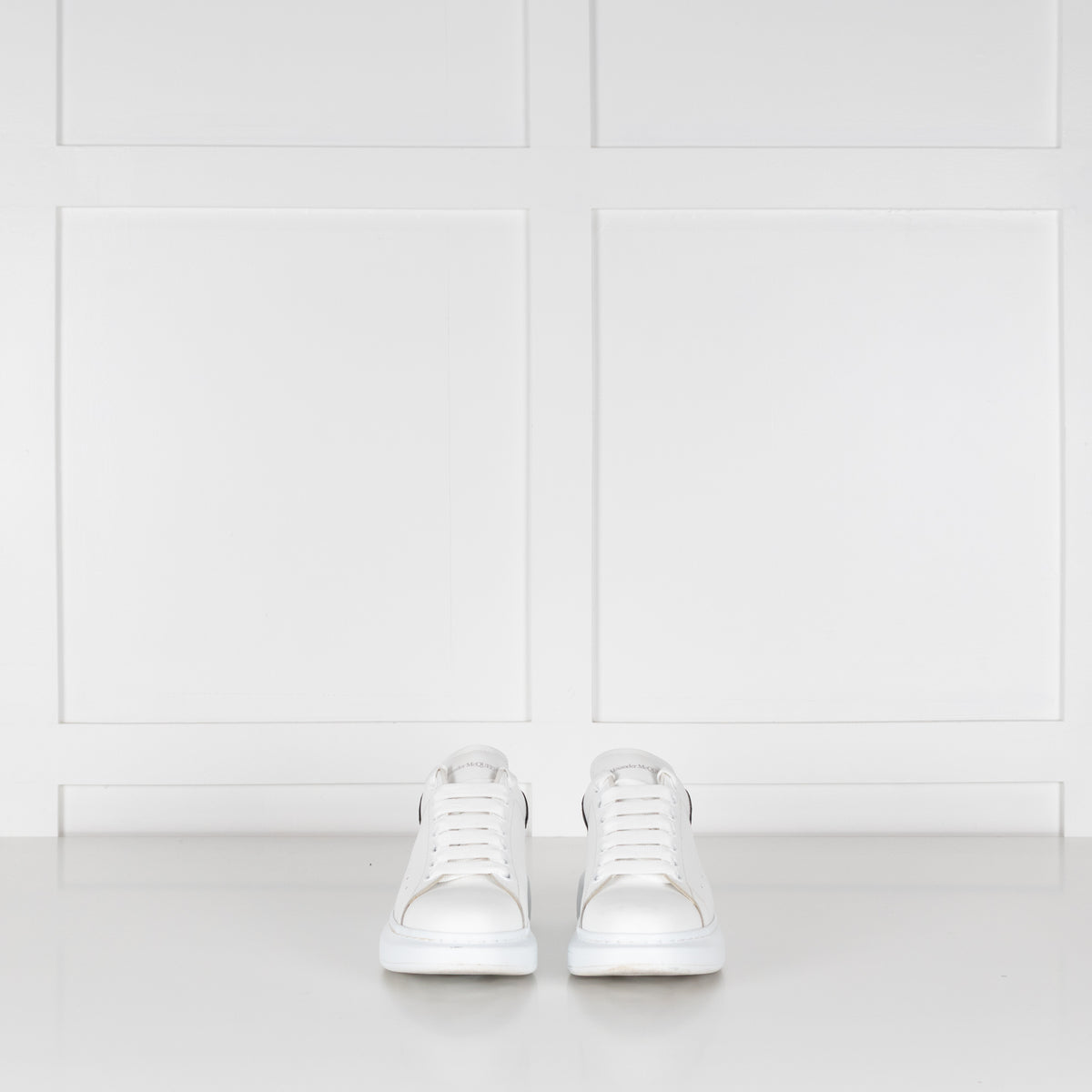 Alexander McQueen White Leather Trainers with Gunmetal Heel Tab