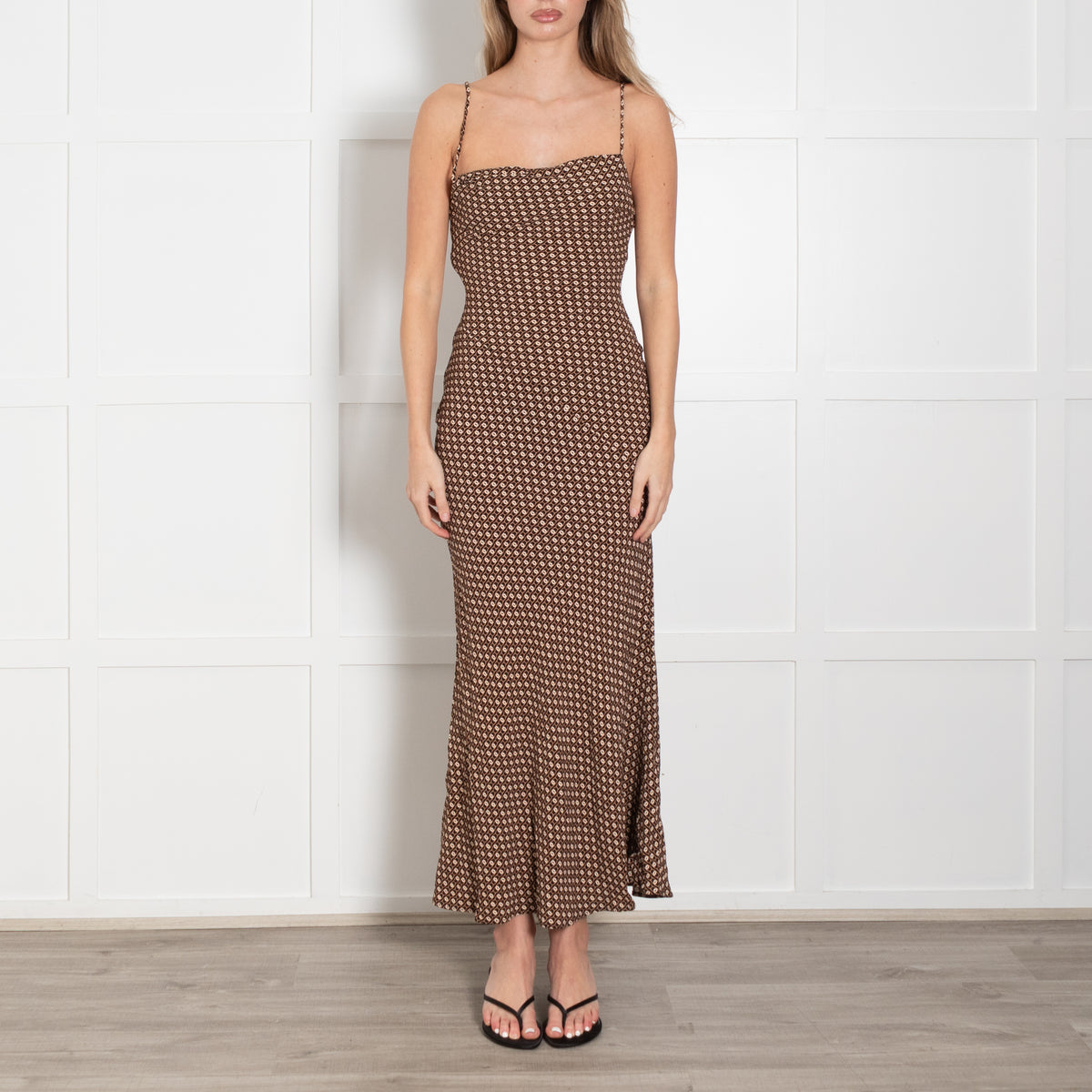 Monday Swimwear Brown & Cream Chain Link Pattern Maxi  Strappy Dress
