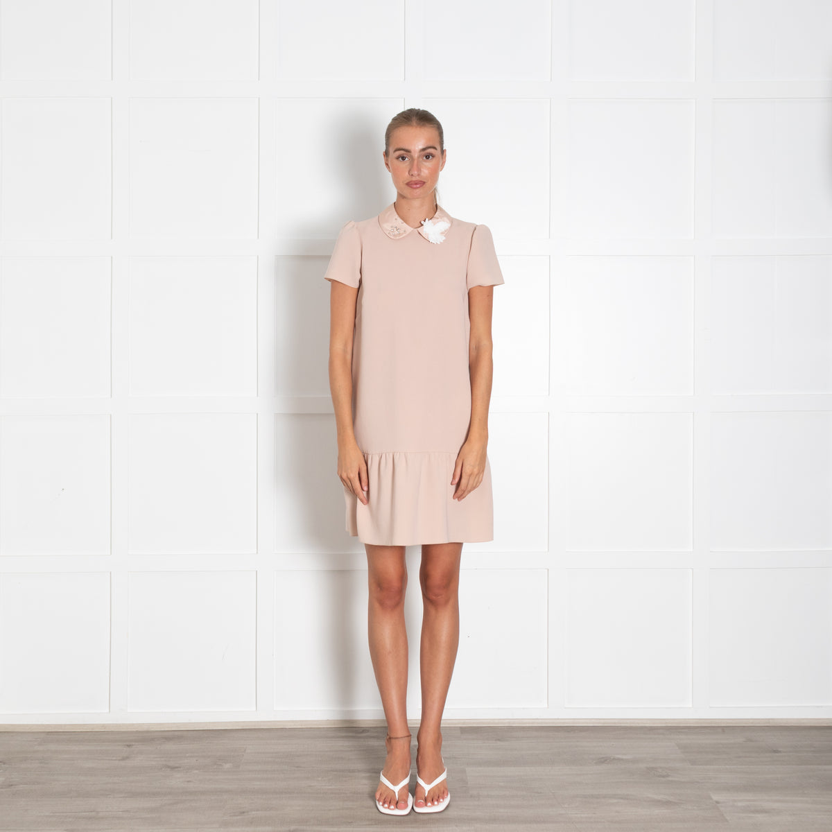 Red Valentino Dusty Pink Embellished Collar Mini Dress