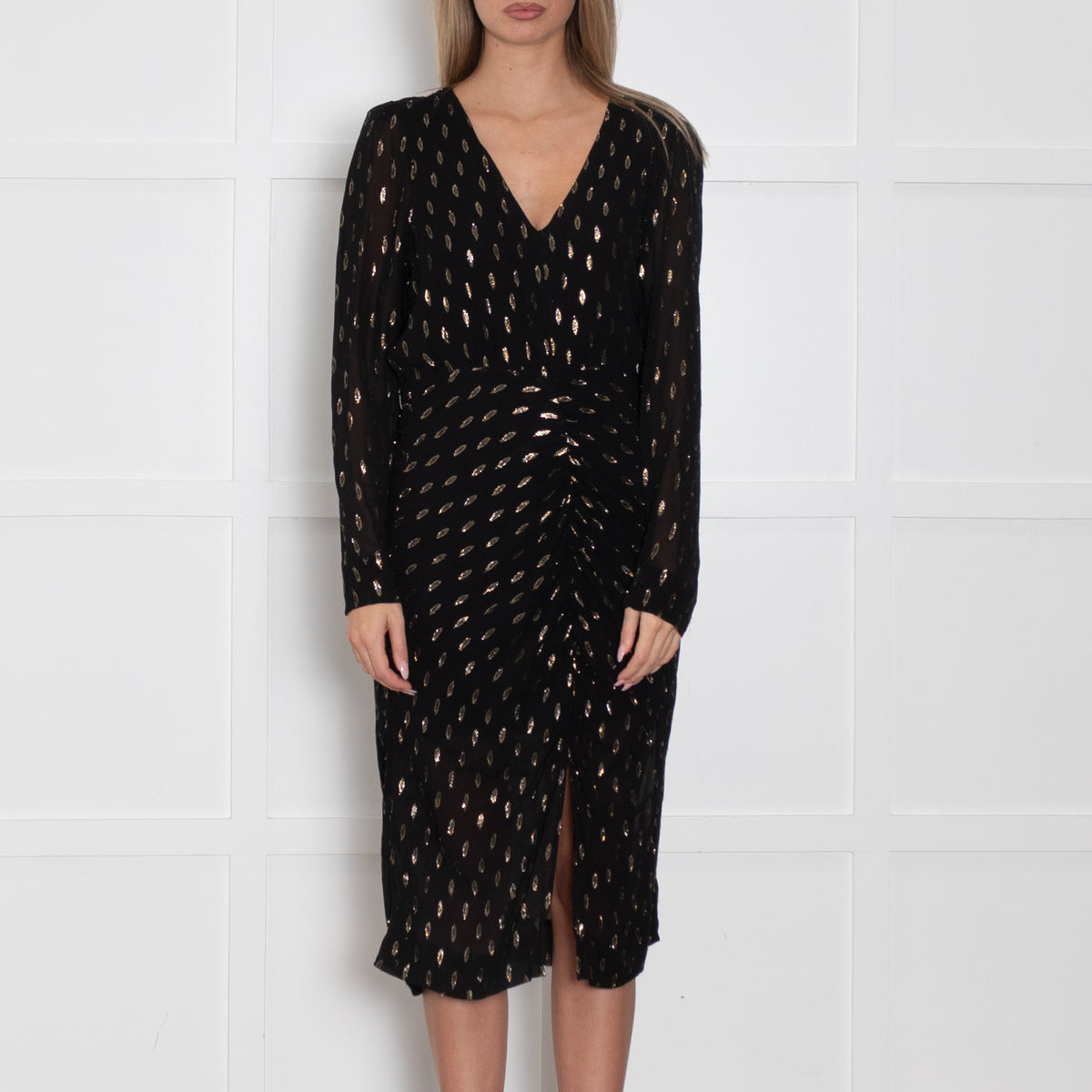 Second Female Black Gold Leaf Long Chavella Dress