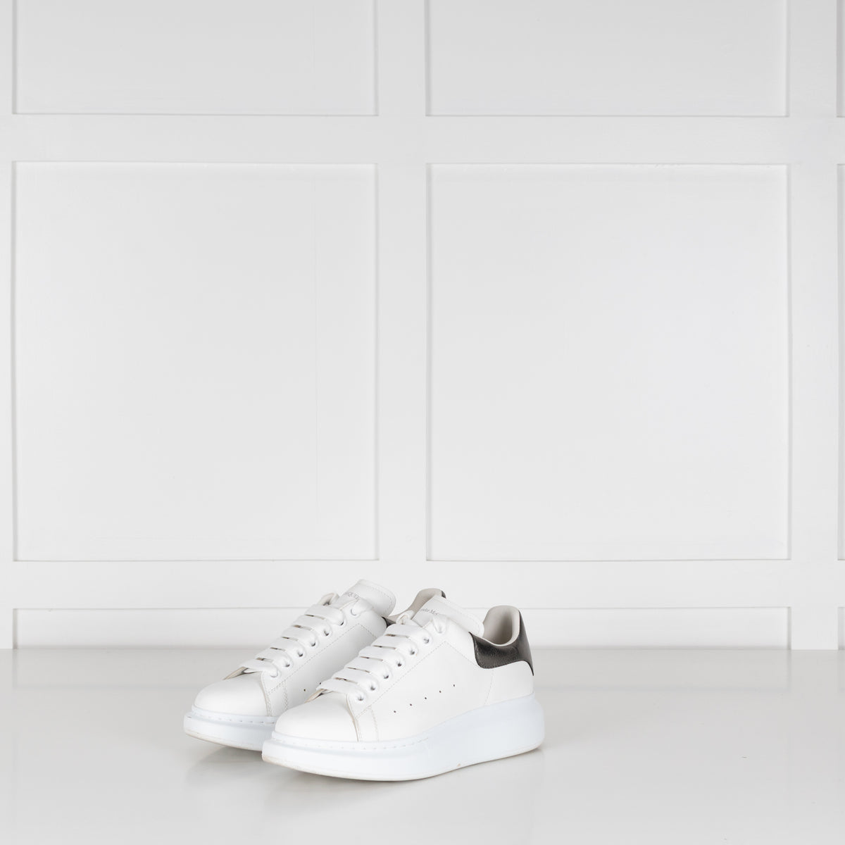 Alexander McQueen White Leather Trainers with Gunmetal Heel Tab