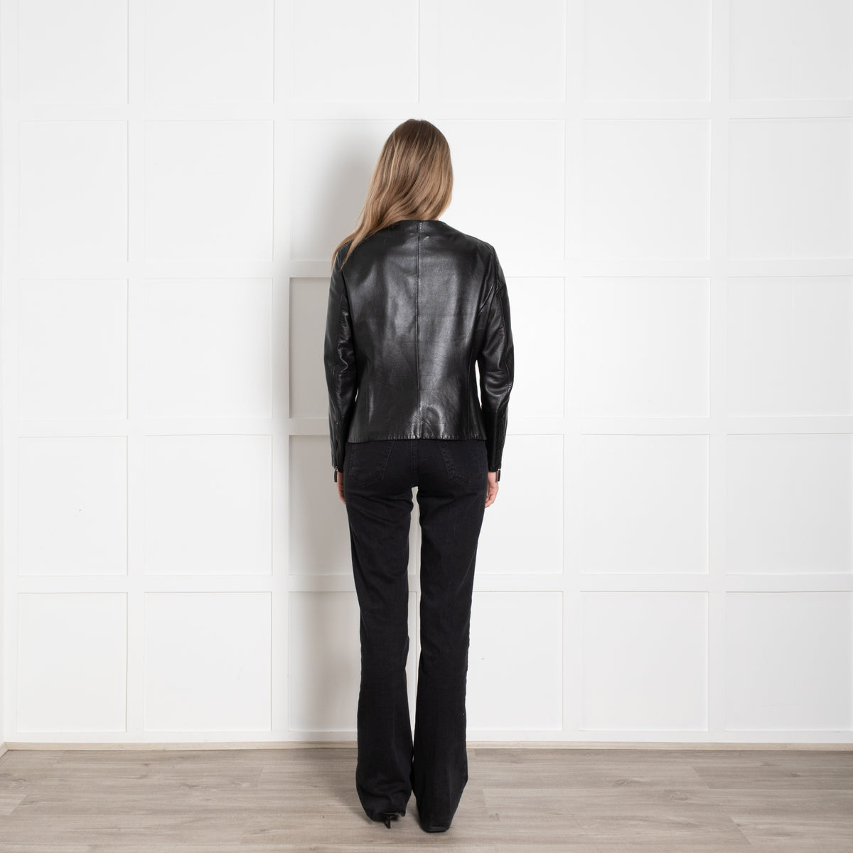 Giorgio Armani Black Lambskin Leather Zip Up Jacket