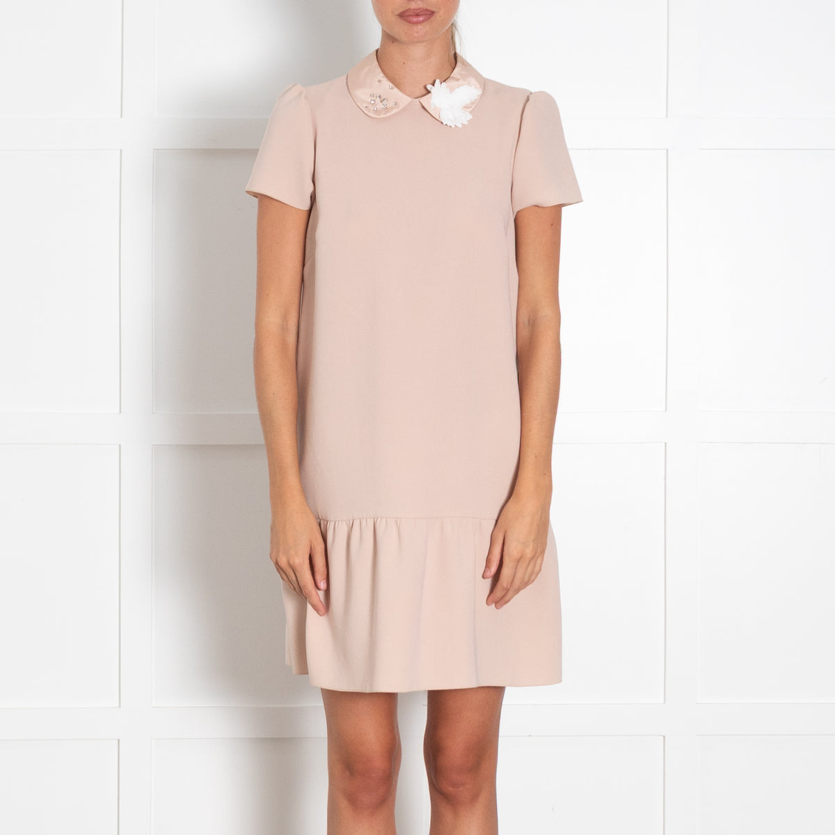 Red Valentino Dusty Pink Embellished Collar Mini Dress