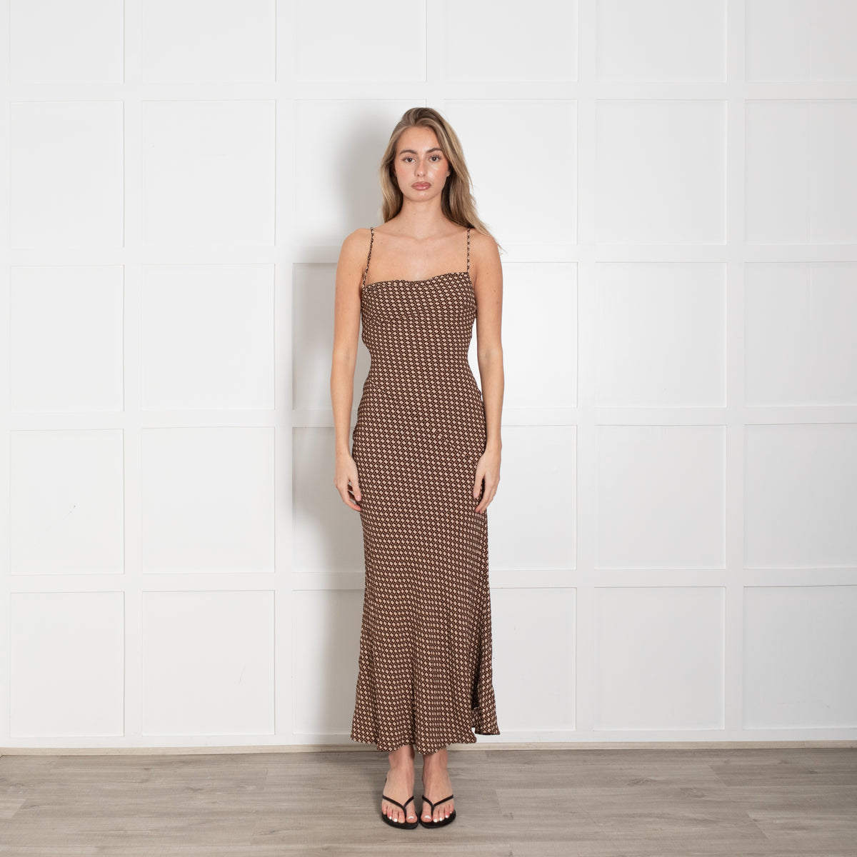 Monday Swimwear Brown & Cream Chain Link Pattern Maxi  Strappy Dress