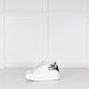 Alexander McQueen White Leather Trainers with Gunmetal Heel Tab