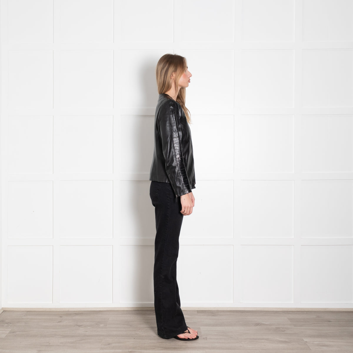 Giorgio Armani Black Lambskin Leather Zip Up Jacket