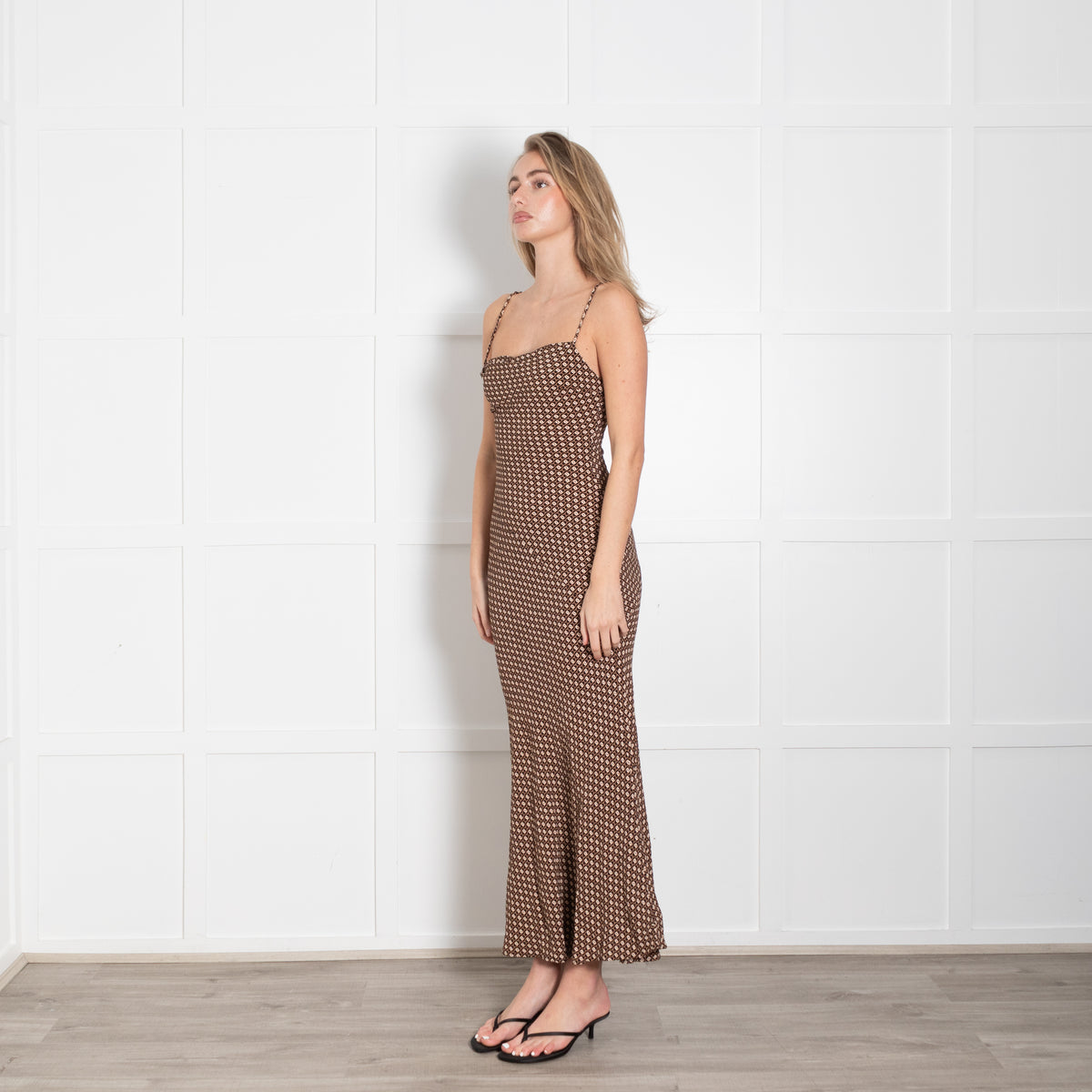 Monday Swimwear Brown & Cream Chain Link Pattern Maxi  Strappy Dress