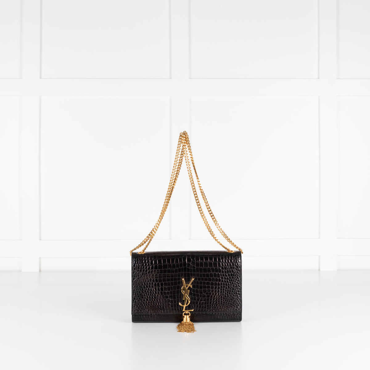 Saint Laurent Brown Croc Effect Shoulder Bag
