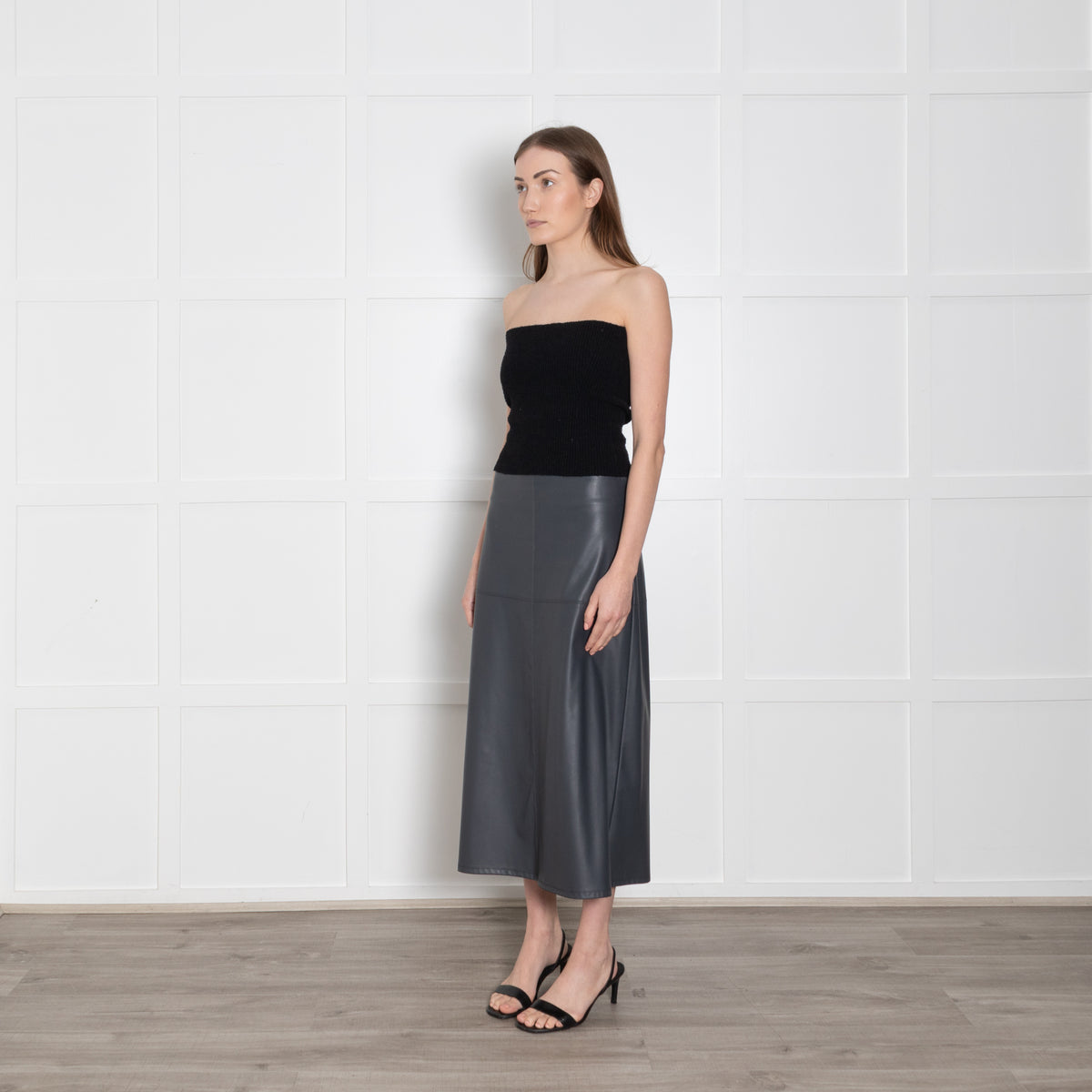 Max Mara Leisure Grey Faux Leather A Line skirt