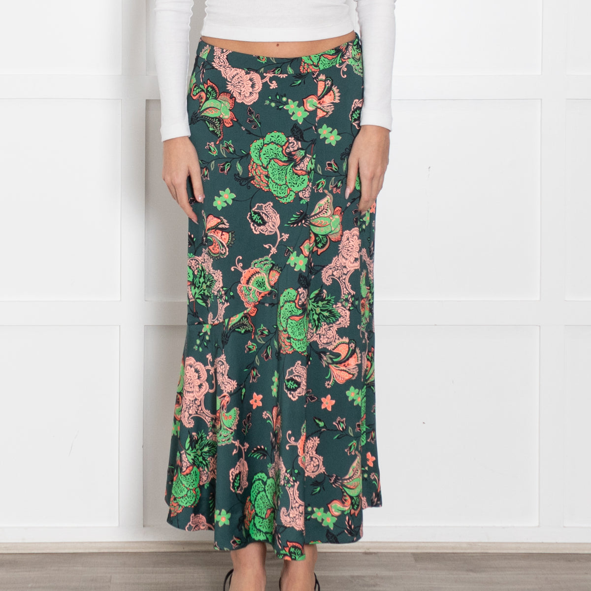 ME + Em Green And Pink Paisley Pattern Skirt