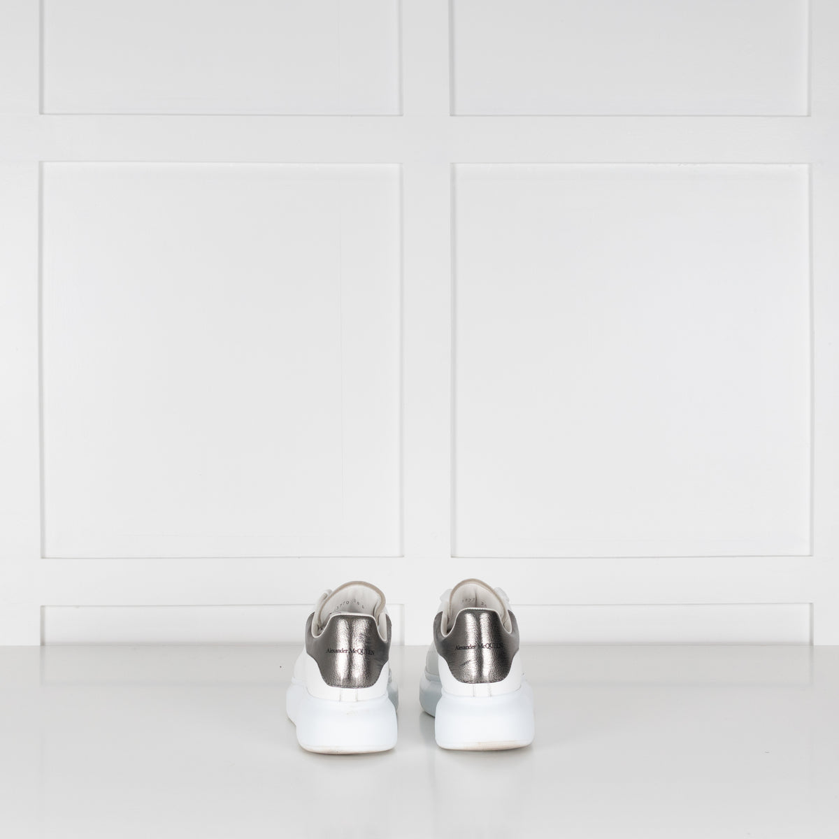 Alexander McQueen White Leather Trainers with Gunmetal Heel Tab