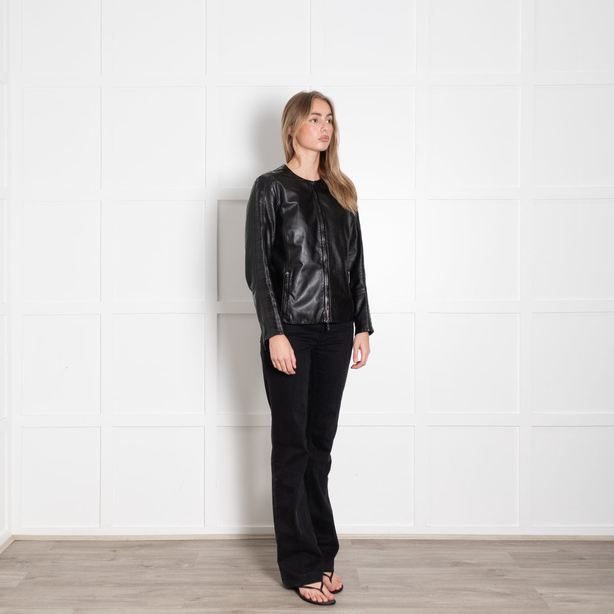 Giorgio Armani Black Lambskin Leather Zip Up Jacket