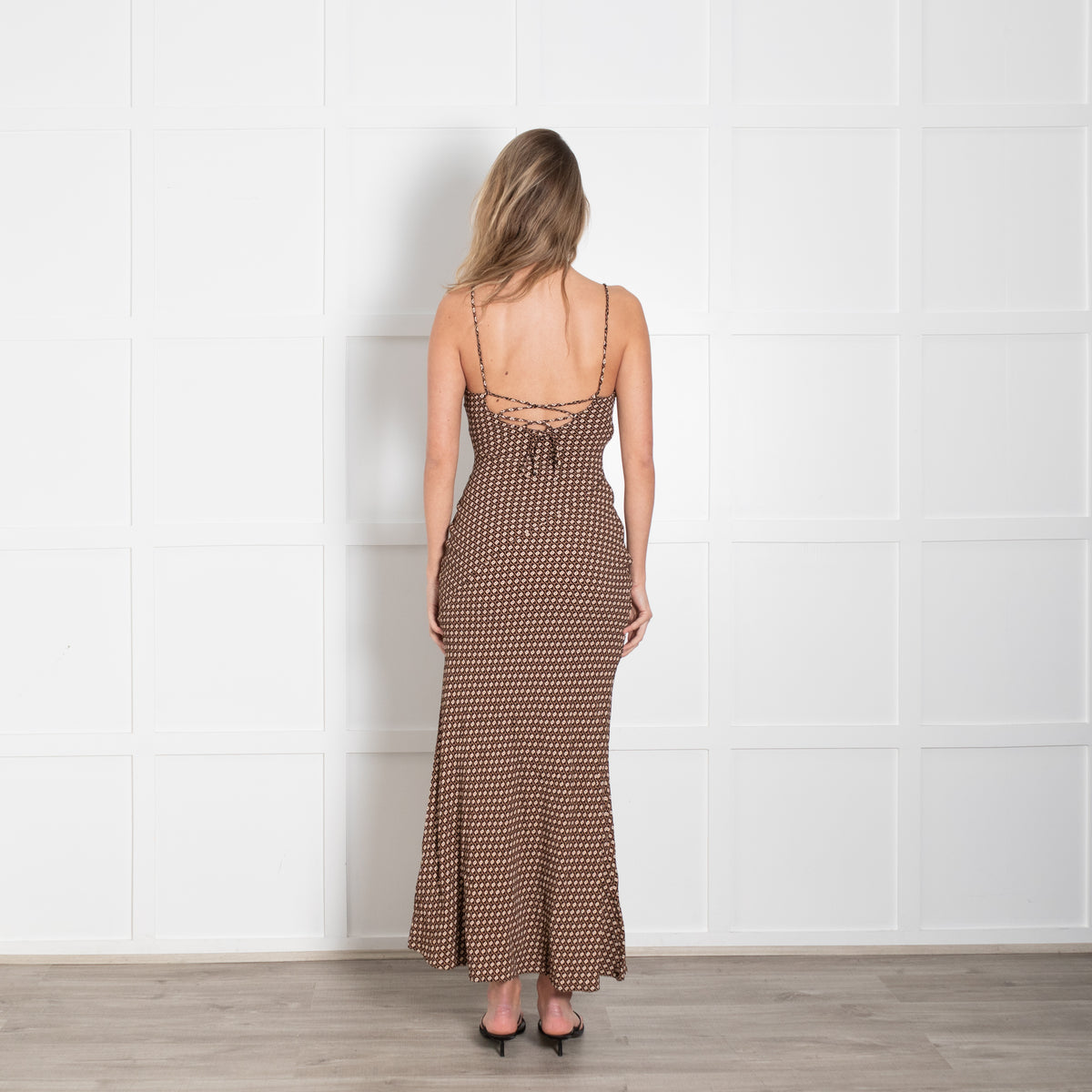 Monday Swimwear Brown & Cream Chain Link Pattern Maxi  Strappy Dress